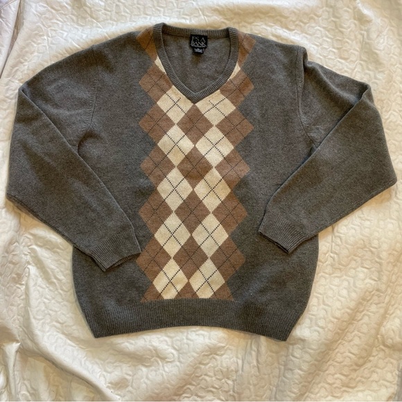 Joseph A. Bank Lambswool Blend V-Neck Argyle Gray Men’s Sweater XL Warm Cozy - Picture 2 of 6